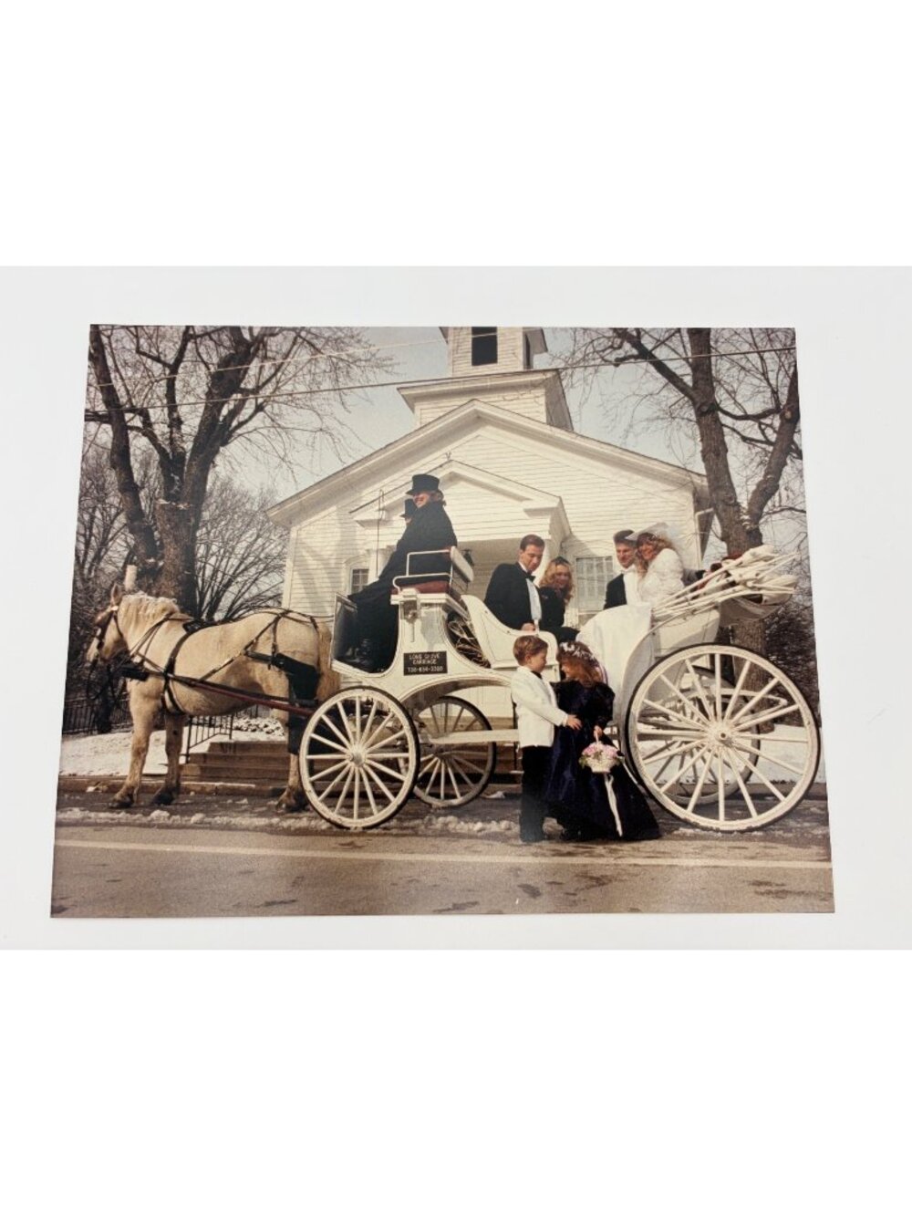 1993 Wedding Photo 8x10 Horse Carriage Church Long Grove IL Papadakis Orig Print